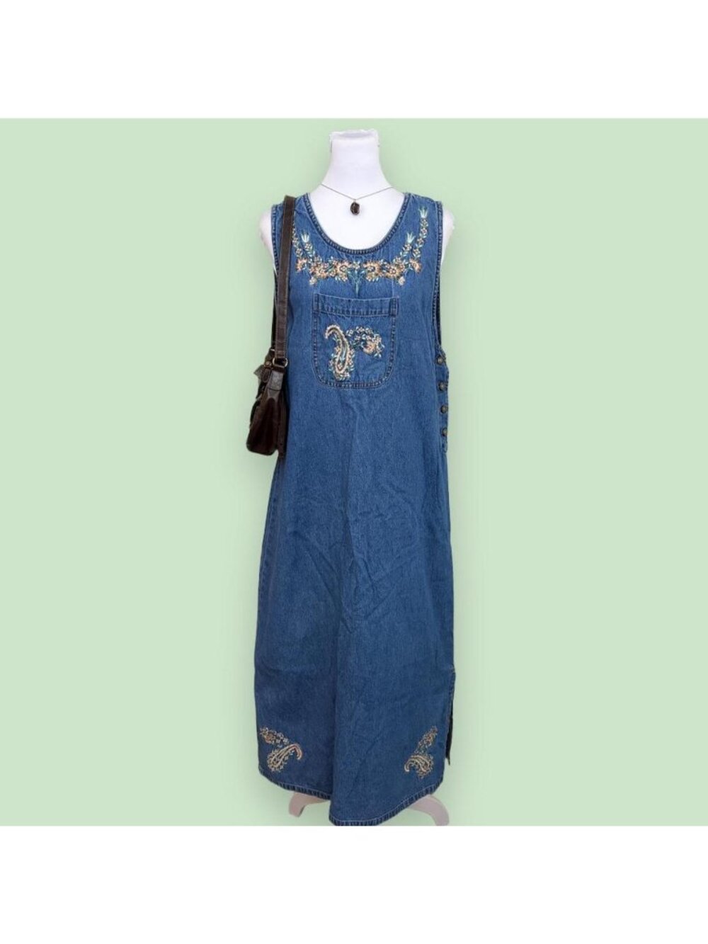 90s denim paisley cottagecore jumper dress